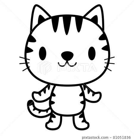 站立姿勢動物插畫【黑線】貓03 81051836