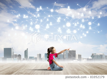 Concept of social wireless connection and internet use for communication by children 81052179