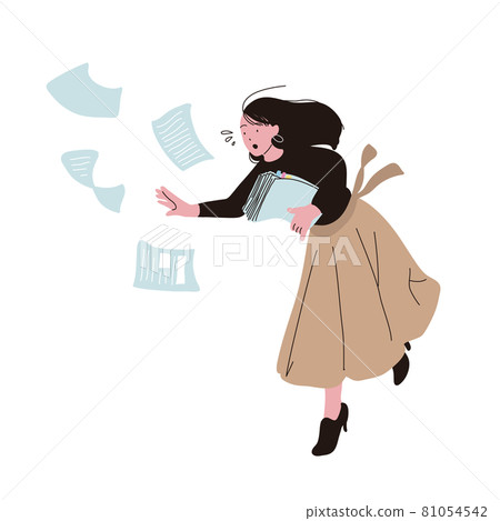 匆忙辦公室裡的休閒人的插圖 文件落下的女人 匆忙辦公室裡的休閒人的插圖 文件落下的女人 81054542