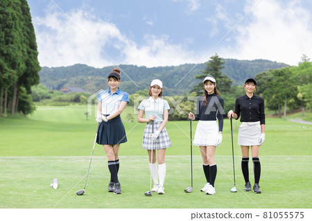 Women enjoying golf Teeing ground 81055575