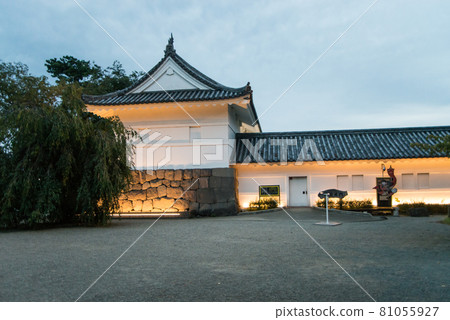 "Odawara Castle at dusk" Around 6:40 pm With the start of night lighting, a white-walled castle tower and a heavy Tokiwa gate emerged. 81055927