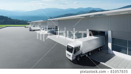 Freight trucks park in the warehouse 81057835