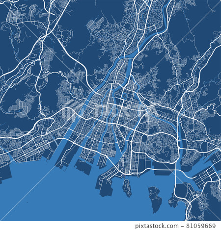 Detailed map poster of Hiroshima city, linear print map. Cityscape urban panorama. Detailed map poster of Hiroshima city, linear print map. Cityscape urban panorama. 81059669