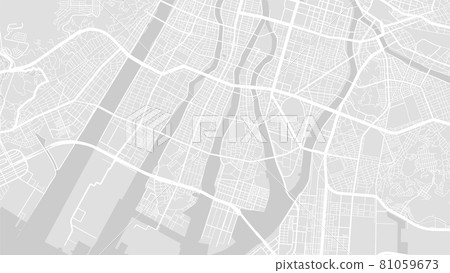 White and light grey Hiroshima City area vector background map, streets and water cartography illustration. White and light grey Hiroshima City area vector background map, streets and water cartography illustration. 81059673