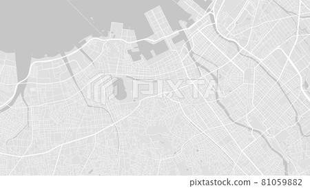 White and light grey Fukuoka City area vector background map, streets and water cartography illustration. 81059882