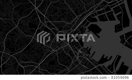 Map of Yokohama city, Japan. Horizontal background map poster dark black, 1920 1080 proportions. Map of Yokohama city, Japan. Horizontal background map poster dark black, 1920 1080 proportions. 81059896