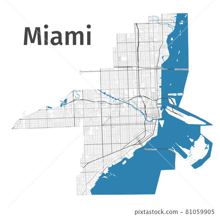 Miami map. Detailed map of Miami city... - Stock Illustration [81059905 ...