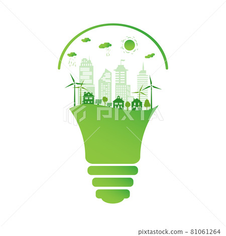 Silhouette green city, renewable energy sources. Silhouette green city, renewable energy sources. 81061264