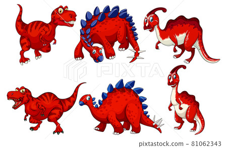 Set of red dinosaur cartoon character - Stock Illustration [81062343] -  PIXTA