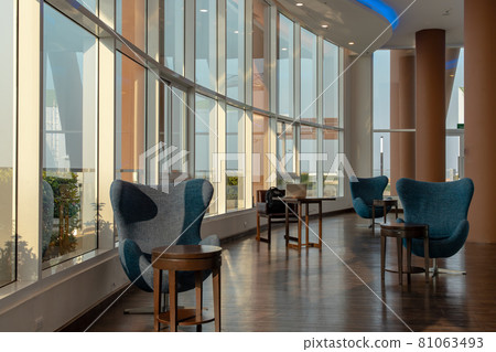 The new normal for common area in condominium. The seats were set separately according to social distancing policy for the spread of covid-19 prevention. 81063493