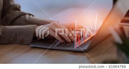 Woman business analyst making marketing research, double exposure 81064766