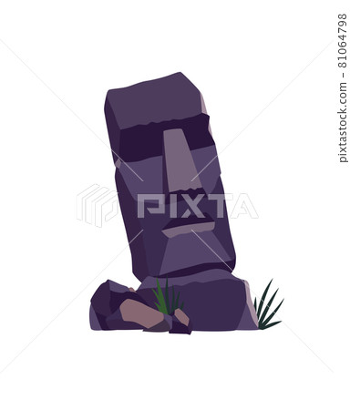 Stone face on easter island. Ancient moai statue. Famous travel symbol. Tourism and vacation tropical object. Stone idol 81064798