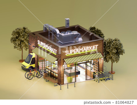 Supermarket or grocery building with interior Supermarket or grocery building with interior 81064827