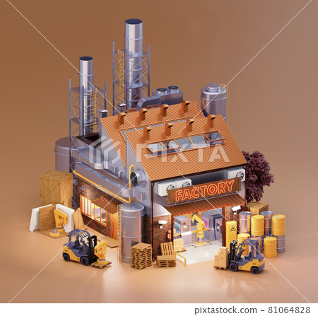 Factory building with robots and conveyor 81064828