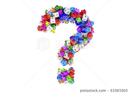 Question mark from colored roleplaying dice. 3D rendering 81065805