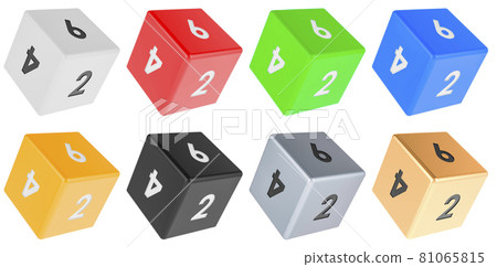 Set of colored die, six sides dice, various colors. 3D rendering 81065815