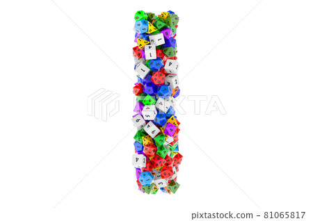 Alphabet letter I, from colored roleplaying dice. 3D rendering 81065817