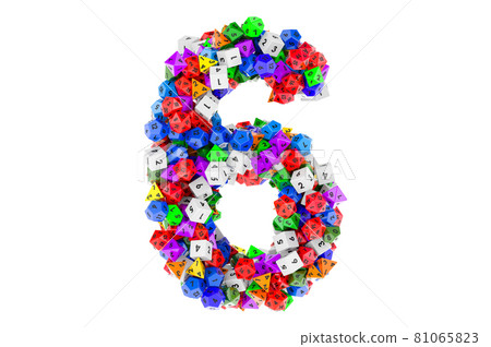 Number 6, from colored roleplaying dice. 3D rendering 81065823