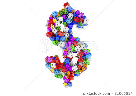 Dollar from colored roleplaying dice. 3D rendering Dollar from colored roleplaying dice. 3D rendering 81065834