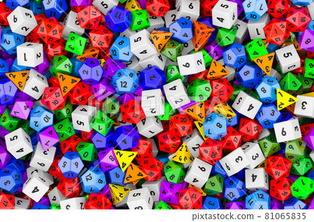 Background from colored roleplaying dice in various colors. 3D rendering Background from colored roleplaying dice in various colors. 3D rendering 81065835