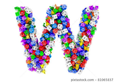 Alphabet letter W, from colored roleplaying dice. 3D rendering Alphabet letter W, from colored roleplaying dice. 3D rendering 81065837