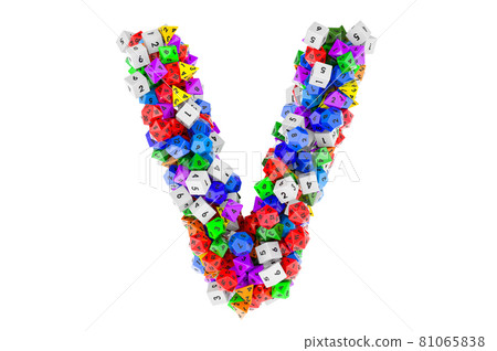 Alphabet letter V, from colored roleplaying dice. 3D rendering Alphabet letter V, from colored roleplaying dice. 3D rendering 81065838