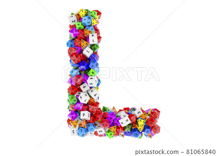 Alphabet letter L, from colored roleplaying dice. 3D rendering 81065840