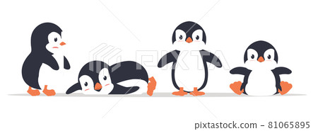 Cute fat penguin cartoon icon vector set 81065895
