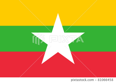 National flag of Myanmar original size and colors vector illustration, State of Burma flag, Myanmar flag National flag of Myanmar original size and colors vector illustration, State of Burma flag, Myanmar flag 81066458