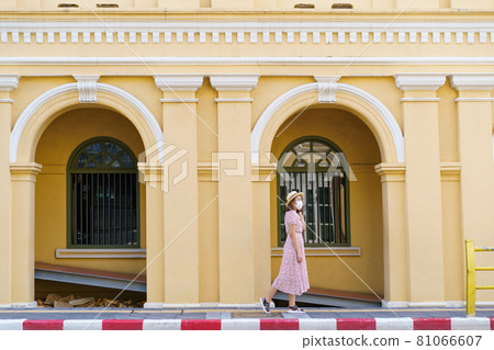 Travelers on street Phuket old town with Building Sino Portuguese architecture at Phuket Old Town area Phuket, Thailand. Travel concept 81066607