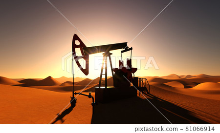 Oil pump in desert on sunset 81066914
