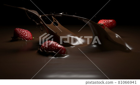 Strawberries fall into melted chocolate 81066941