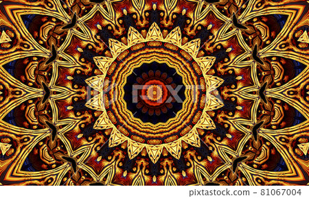 Orange, sun, sunflower kaleidoscope, beautiful geometric pattern, good for wallpaper, backdrop, web banner, background and design template 81067004