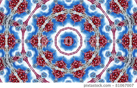 Smart blue circular ornament in the form of a stylized flower. Kaledoscope pattern for manufacturing of packaging, scrapbooking, gift wrapping, books, booklets, albums 81067007