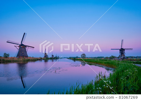 Windmills at Kinderdijk in Holland. Netherlands 81067269
