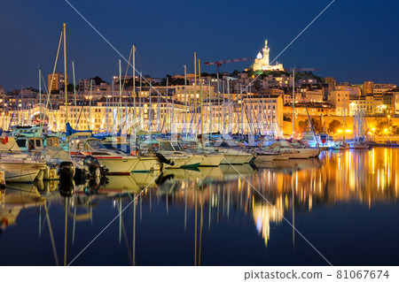 Marseille Old Port in the night. Marseille, France 81067674