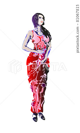 Woman in red dress, art sketch. Female silhouette isolated on white background. Beautiful girl Woman in red dress, art sketch. Female silhouette isolated on white background. Beautiful girl 81067815
