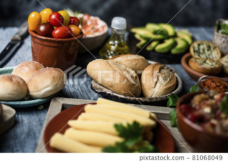 ingredients on a table to prepare vegan sandwiches ingredients on a table to prepare vegan sandwiches 81068049