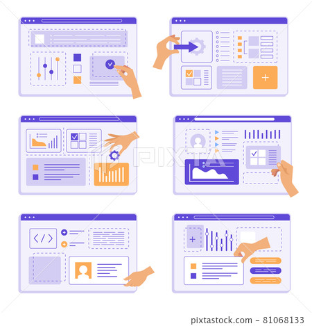 Hands programming. People team design studio creation app agency engineering device recent vector creative marketing templates collection Hands programming. People team design studio creation app agency engineering device recent vector creative marketing templates collection 81068133