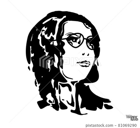 Young female face ink sketch, beautiful engraving imitation. Girl silhouette isolated on white. Young female face ink sketch, beautiful engraving imitation. Girl silhouette isolated on white. 81069290