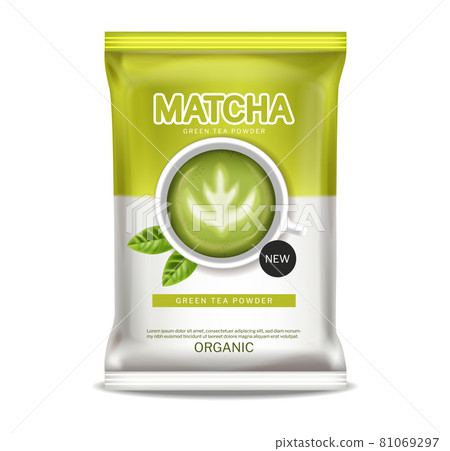 Matcha green tea powder vector realistic. Product placement mock up healthy drink label designs Matcha green tea powder vector realistic. Product placement mock up healthy drink label designs 81069297