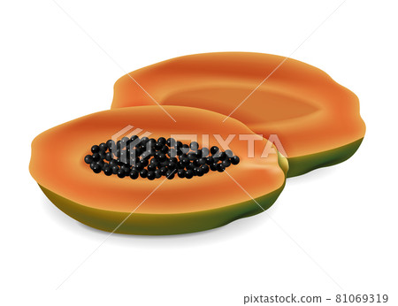 Papaya sliced fruit isolated vector realistic. Summer exotic ripes Papaya sliced fruit isolated vector realistic. Summer exotic ripes 81069319
