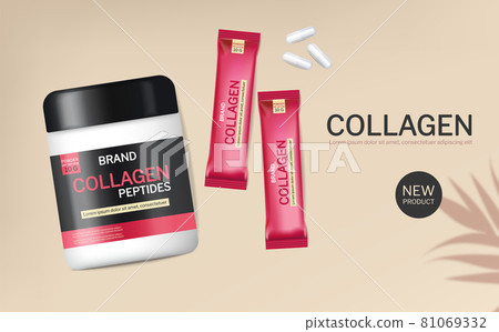Collagen powder Vector realistic mock up. Product packaging label designs 81069332