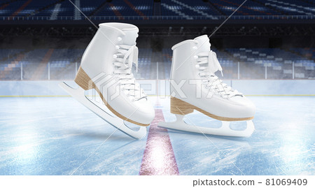Blank ice rink surface with skates background mockup, side view 81069409