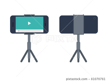 Illustration material of smartphone mini tripod, selfie stick, selka stick 81070781