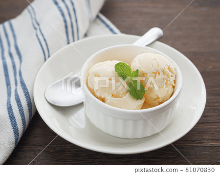 Ice cream with mint leaves Ice cream with mint leaves 81070830