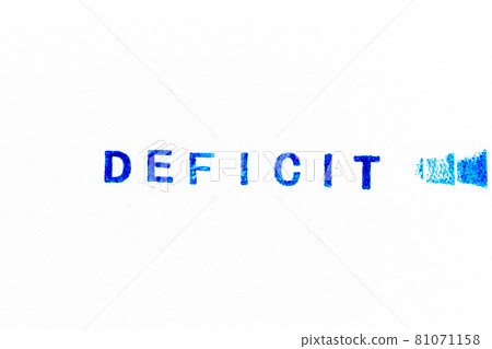 Blue color ink of rubber stamp in word deficit on white paper background Blue color ink of rubber stamp in word deficit on white paper background 81071158