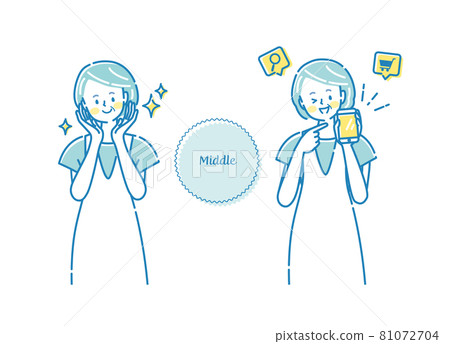 中年女性在智能手機上購買護膚套裝 81072704