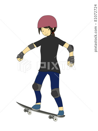 戴著頭盔/護具練習滑板的孩子(姿勢 8) 戴著頭盔/護具練習滑板的孩子(姿勢 8) 81072724