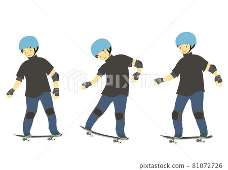 Pose set for children practicing skateboarding wearing helmets and protectors (no main line) 81072726